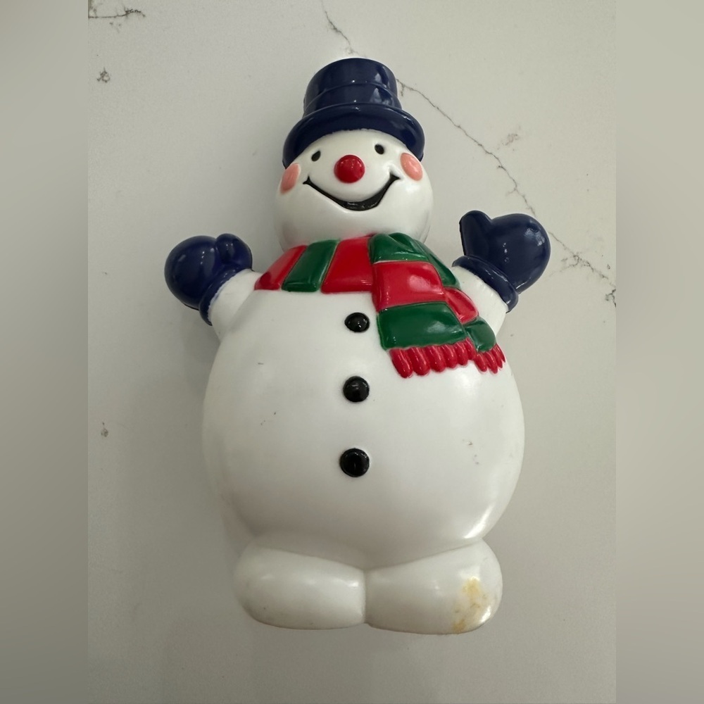 VTG Snowman Light Cover Figurine Christmas 8” Hard Plastic Blow Mold